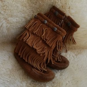 Minnetonka fringe boots, size 10
